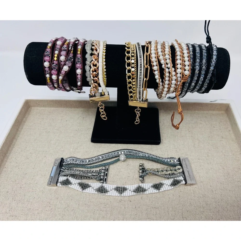 Victoria Emerson Bracelet & Apple Watch Boho Leather Wrap Beaded Mixed Metal Lot